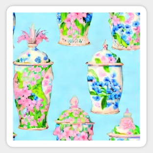 Watercolor chinoiserie jars on sky blue Sticker